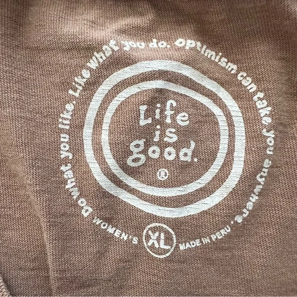Life is Good Long Sleeve Crusher Women's T Shirt size XL Brown - Picture 2 of 8